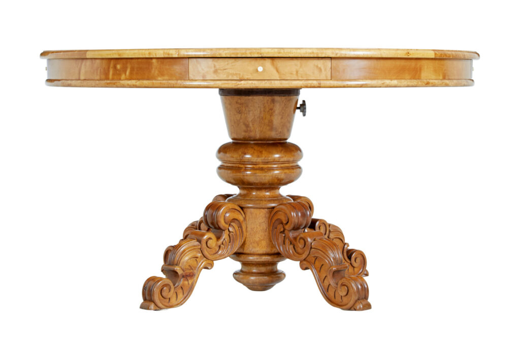 19th Century Swedish Carved Birch Adjustable Dining Table — image 8