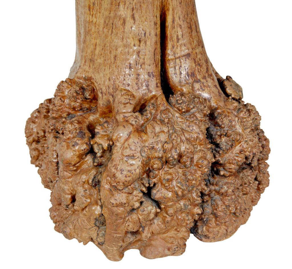 Scandinavian Circular Occasional Table with Burr Root Base — image 7