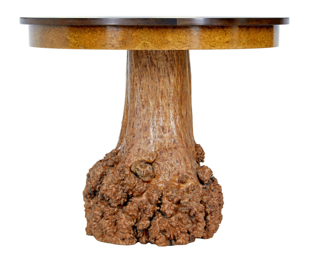 Scandinavian Circular Occasional Table with Burr Root Base — image 3