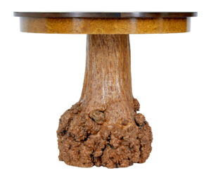 Scandinavian Circular Occasional Table with Burr Root Base — thumbnail 3