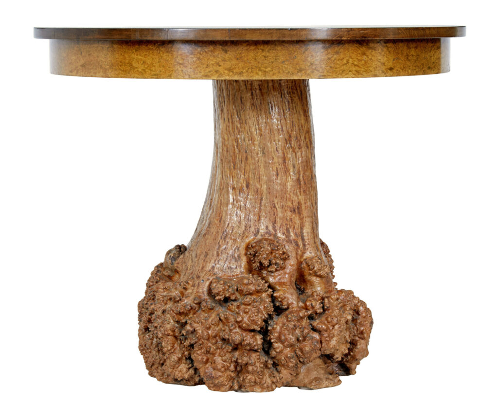 Scandinavian Circular Occasional Table with Burr Root Base — image 2