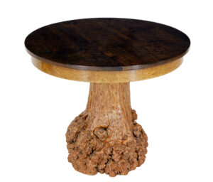 Scandinavian Circular Occasional Table with Burr Root Base — thumbnail 4