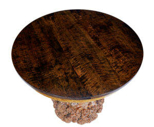 Scandinavian Circular Occasional Table with Burr Root Base — thumbnail 6