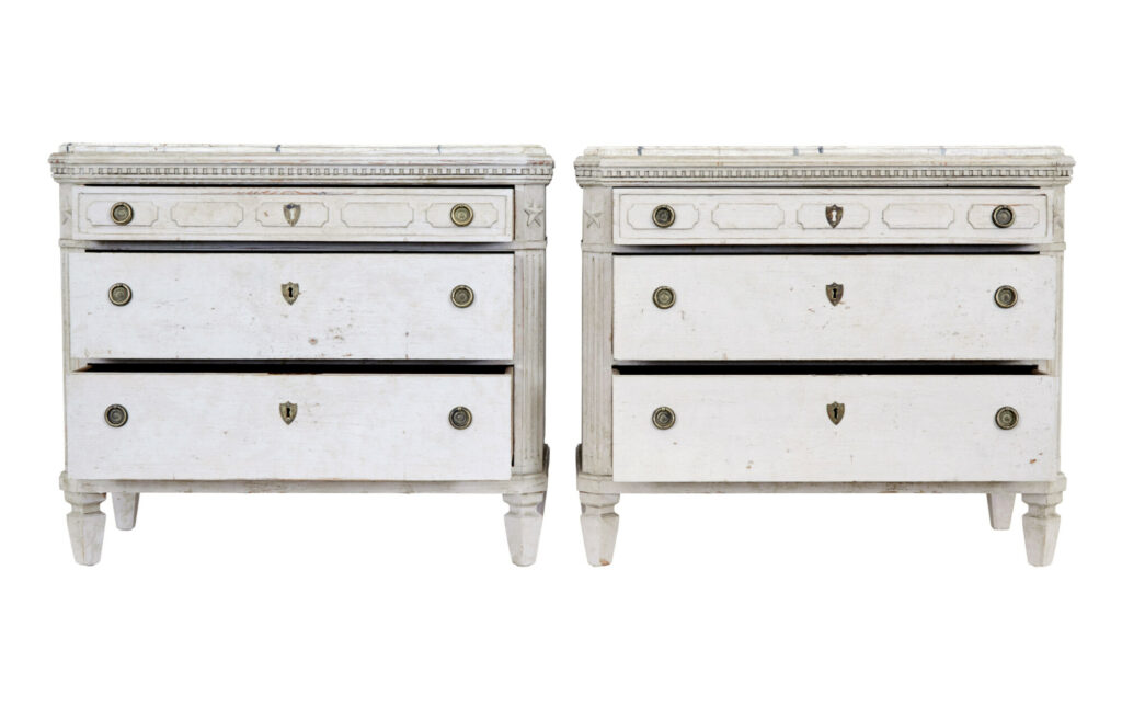 Pair of 19th Century Swedish Painted Faux Marble Top Chest of Drawers — image 9