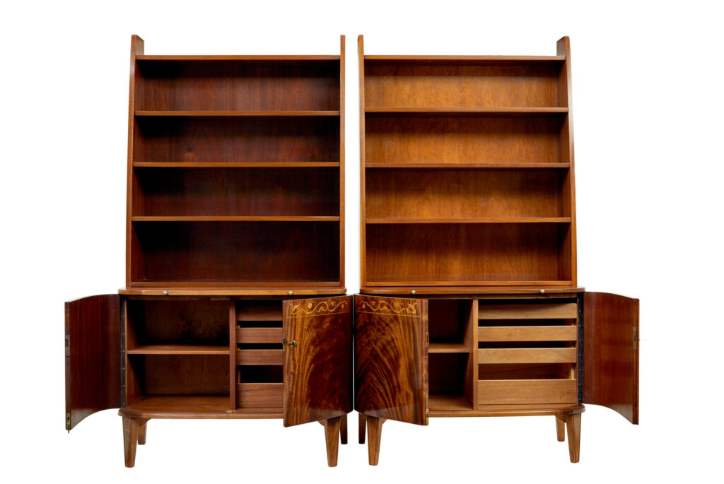 Pair of Mid 20th Century Flame Mahogany Swedish Bookcases by Bodafors — image 11