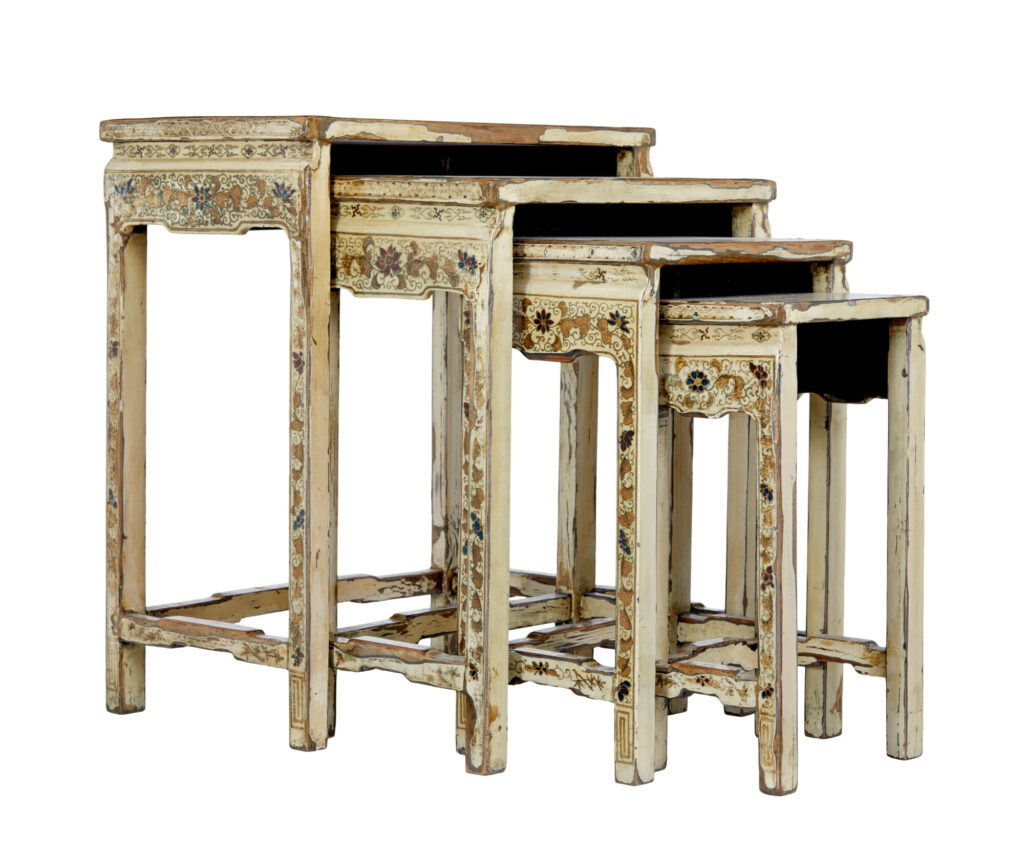 Early 20th Century Nest of 4 Lacquered and Decorated Tables — image 2