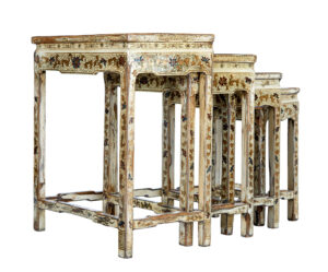 Early 20th Century Nest of 4 Lacquered and Decorated Tables — thumbnail 1
