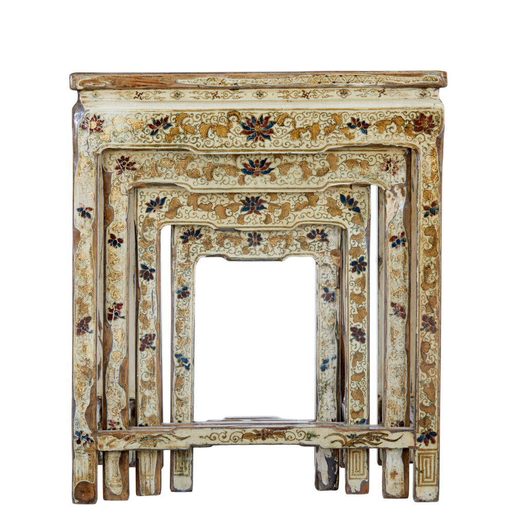 Early 20th Century Nest of 4 Lacquered and Decorated Tables — image 4