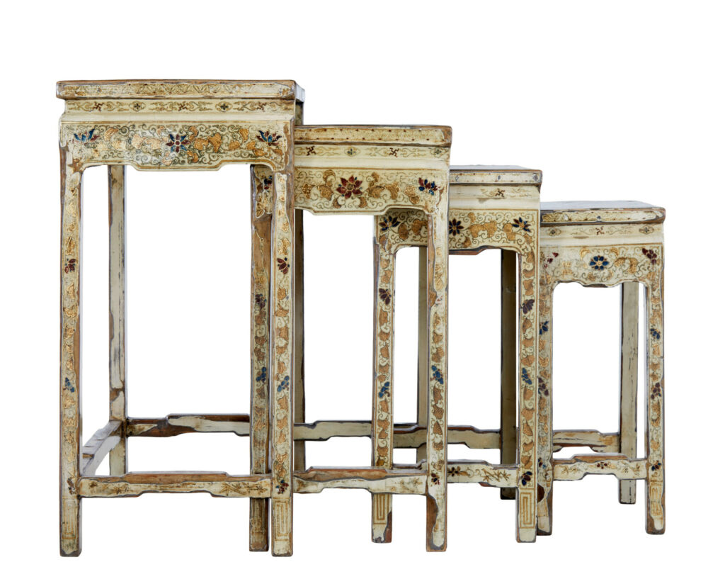 Early 20th Century Nest of 4 Lacquered and Decorated Tables — image 3