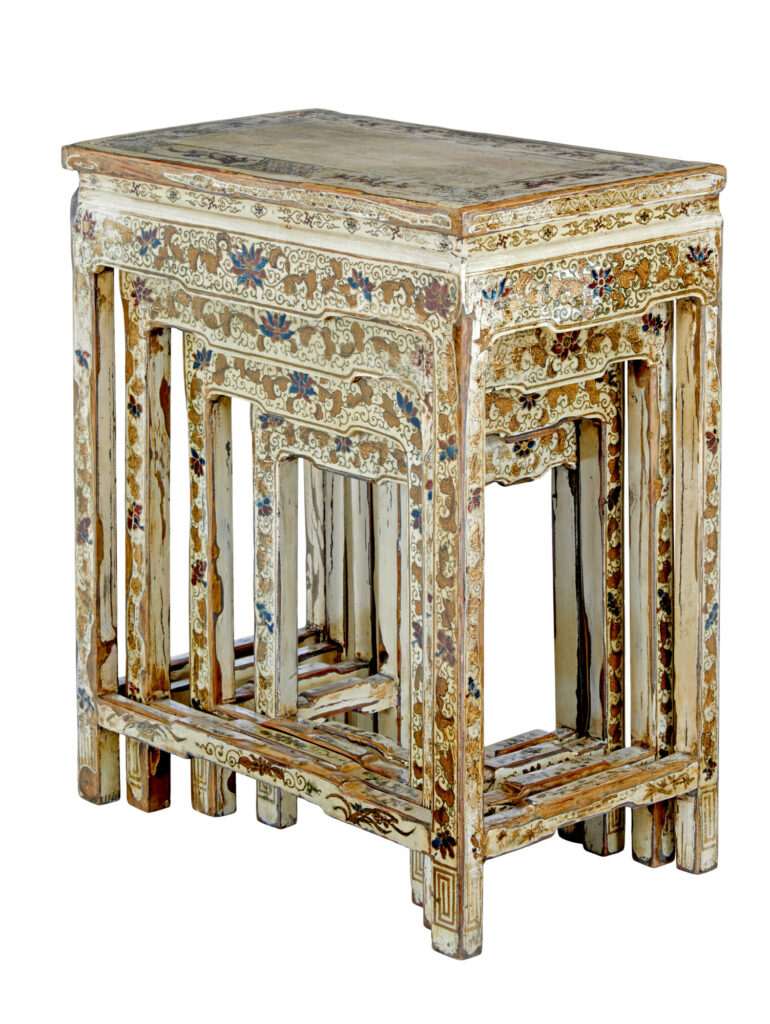 Early 20th Century Nest of 4 Lacquered and Decorated Tables — image 5