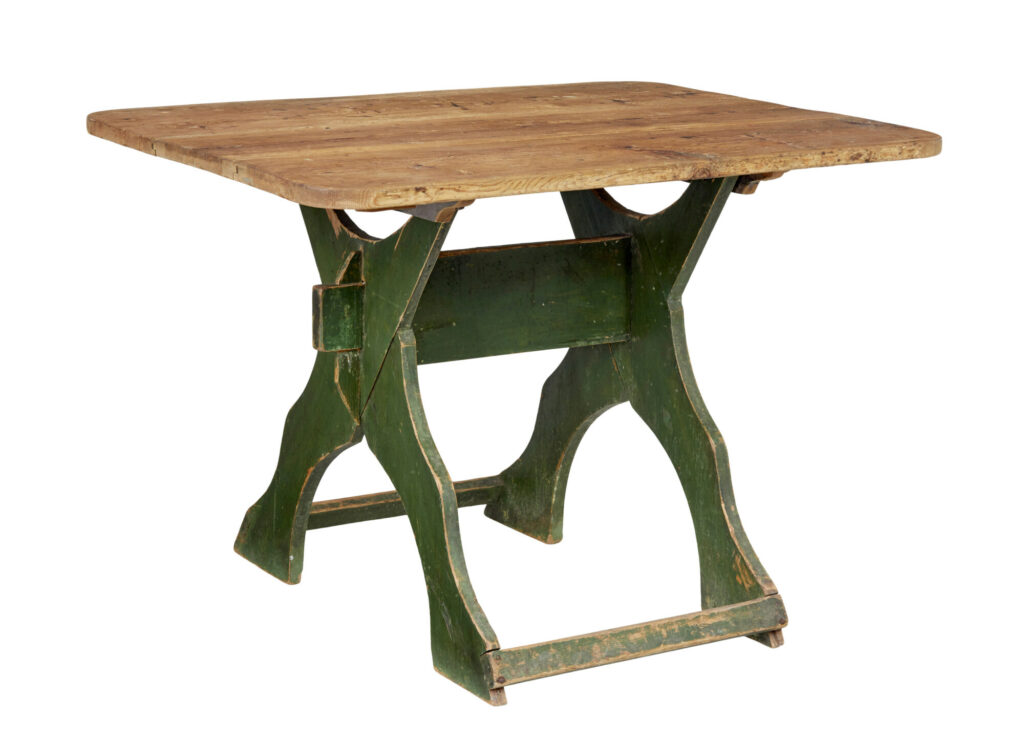 19th Century Painted Pine Swedish Trestle Table