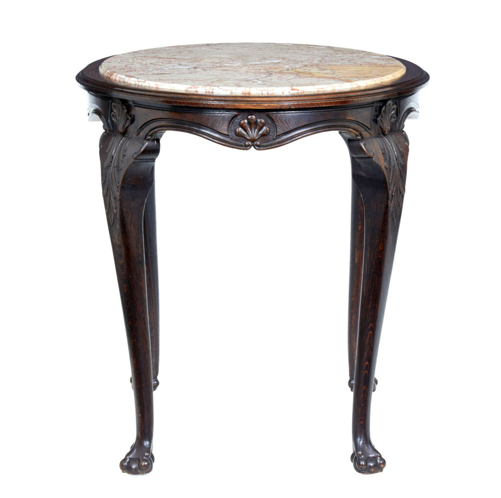 19th Century French Art Nouveau Oak Marble Top Table — image 6
