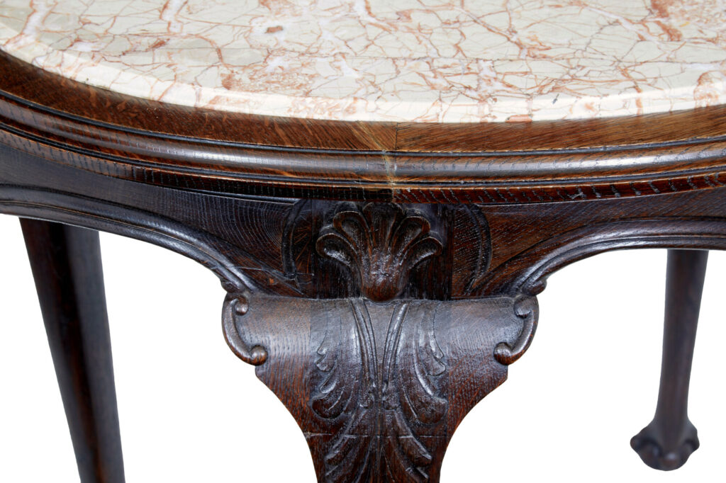 19th Century French Art Nouveau Oak Marble Top Table — image 2