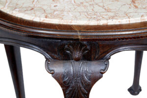 19th Century French Art Nouveau Oak Marble Top Table — thumbnail 2