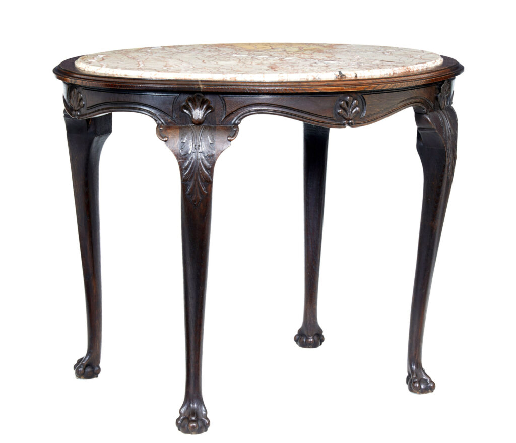 19TH CENTURY FRENCH ART NOUVEAU OAK MARBLE TOP TABLE