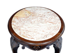 19th Century French Art Nouveau Oak Marble Top Table — thumbnail 4