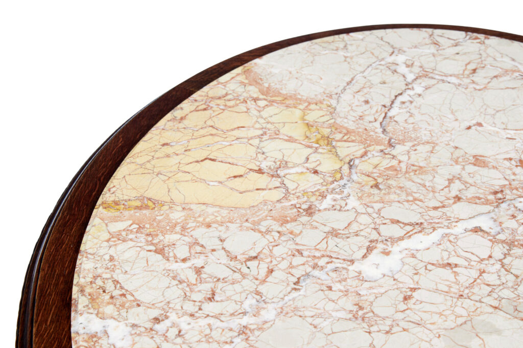 19th Century French Art Nouveau Oak Marble Top Table — image 3