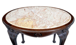 19th Century French Art Nouveau Oak Marble Top Table — thumbnail 5