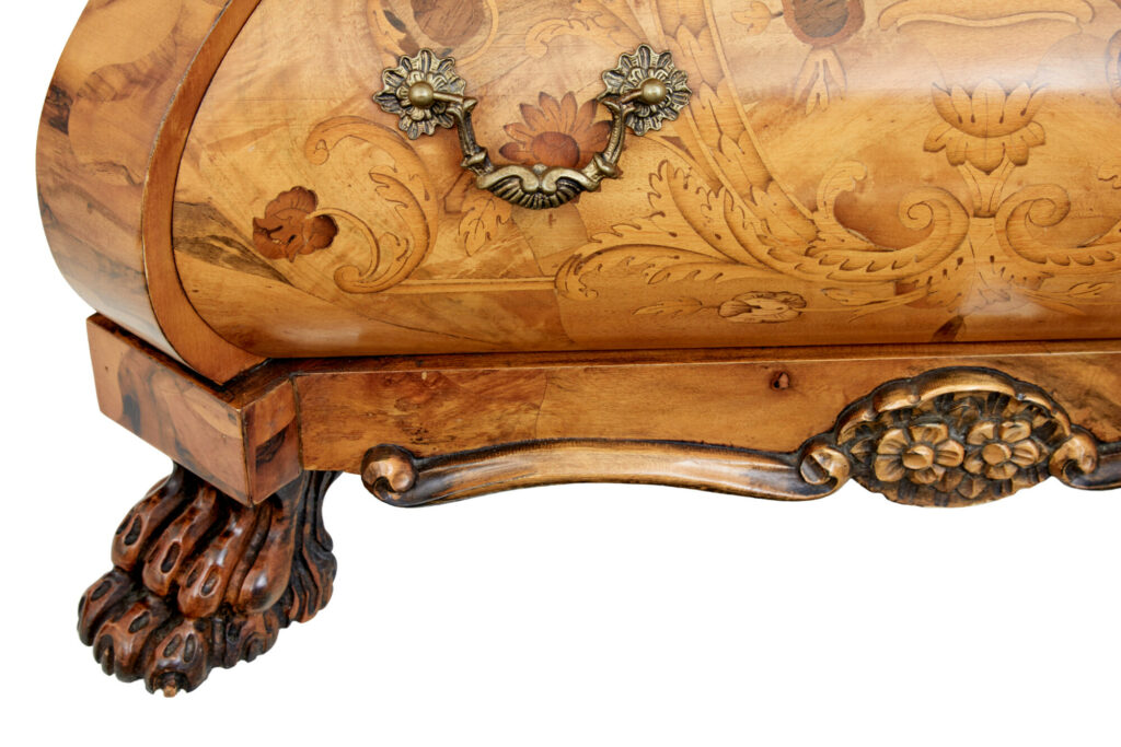 Fine Quality Walnut Inlaid Small Bombe Commode — image 3