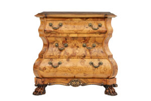 Fine Quality Walnut Inlaid Small Bombe Commode — thumbnail 1