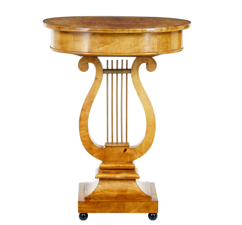 Early 19th Century Birch Empire Lyre Form Side Table — image 6