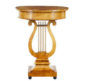 Early 19th Century Birch Empire Lyre Form Side Table — thumbnail 6