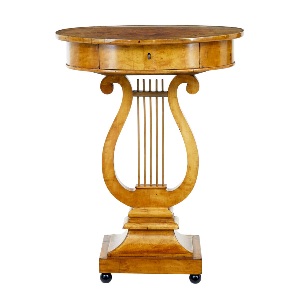 Early 19th Century Birch Empire Lyre Form Side Table