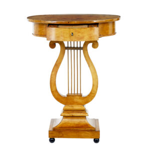 Early 19th Century Birch Empire Lyre Form Side Table — thumbnail 8