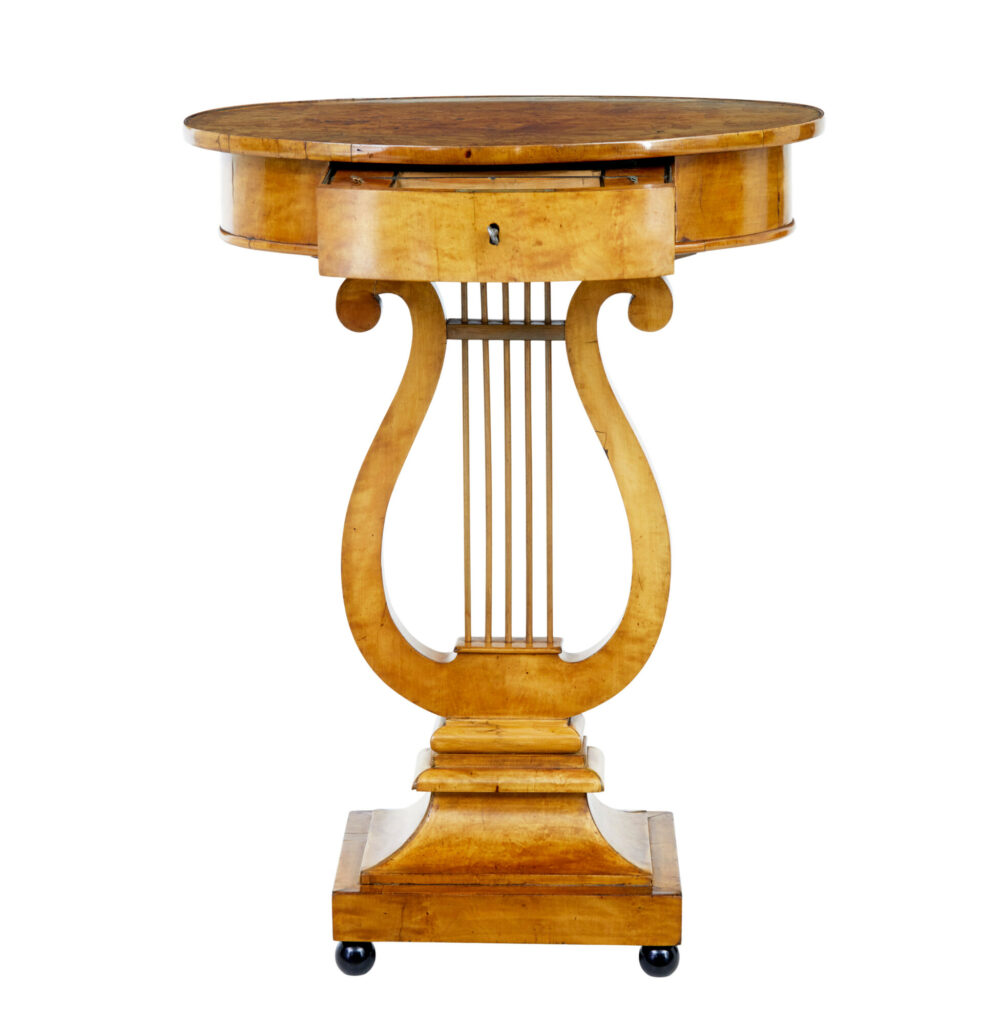 Early 19th Century Birch Empire Lyre Form Side Table — image 8