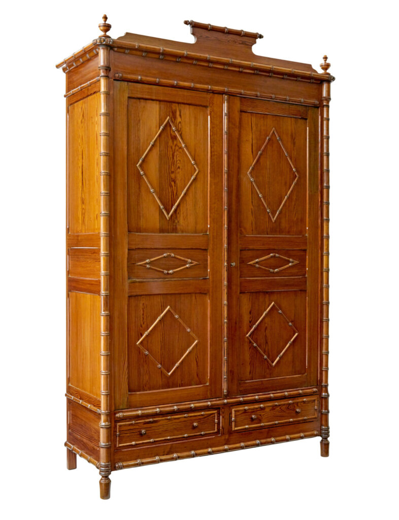 EARLY 20TH CENTURY FRENCH FAUX BAMBOO PINE WARDROBE