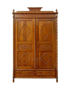 Early 20th Century French Faux Bamboo Pine Wardrobe — thumbnail 9