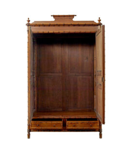 Early 20th Century French Faux Bamboo Pine Wardrobe — thumbnail 8