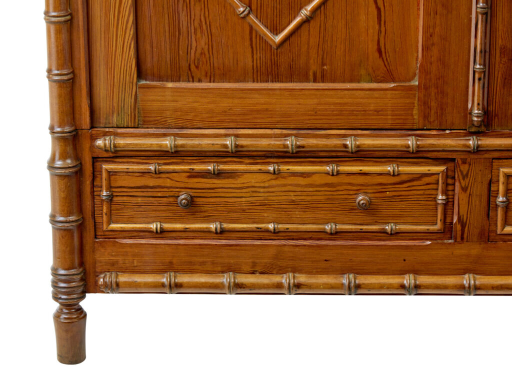 Early 20th Century French Faux Bamboo Pine Wardrobe — image 4