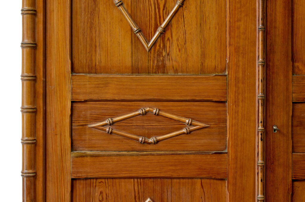 Early 20th Century French Faux Bamboo Pine Wardrobe — image 3