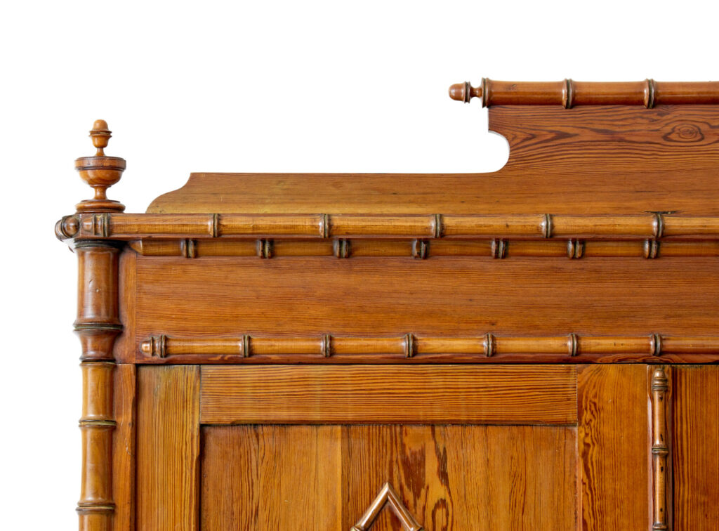 Early 20th Century French Faux Bamboo Pine Wardrobe — image 2