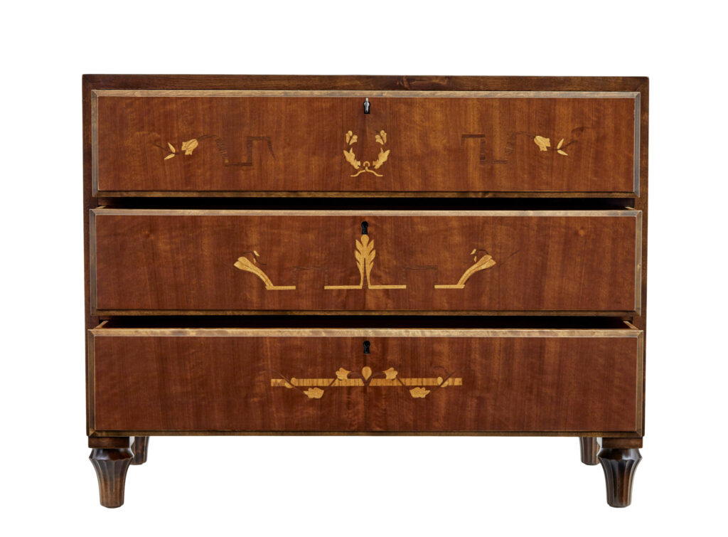 Swedish Art Deco Inlaid Birch Chest of Drawers — image 5