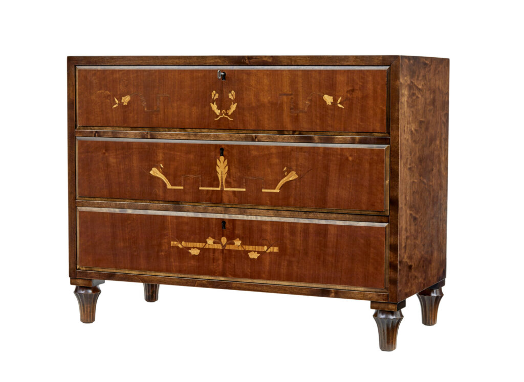 Swedish Art Deco Inlaid Birch Chest of Drawers