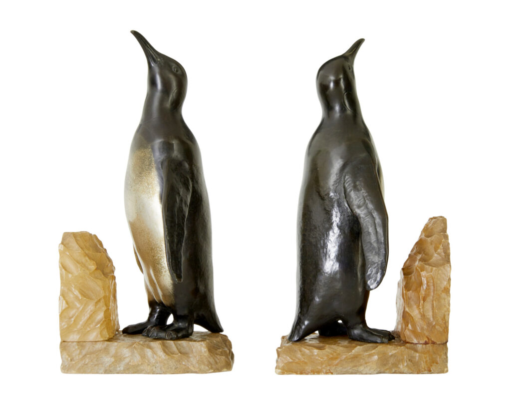 Pair of Art Deco Penguin and Alabaster Book Ends — image 2