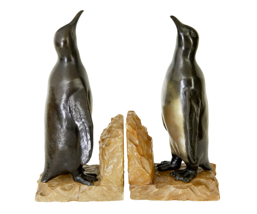 Pair of Art Deco Penguin and Alabaster Book Ends