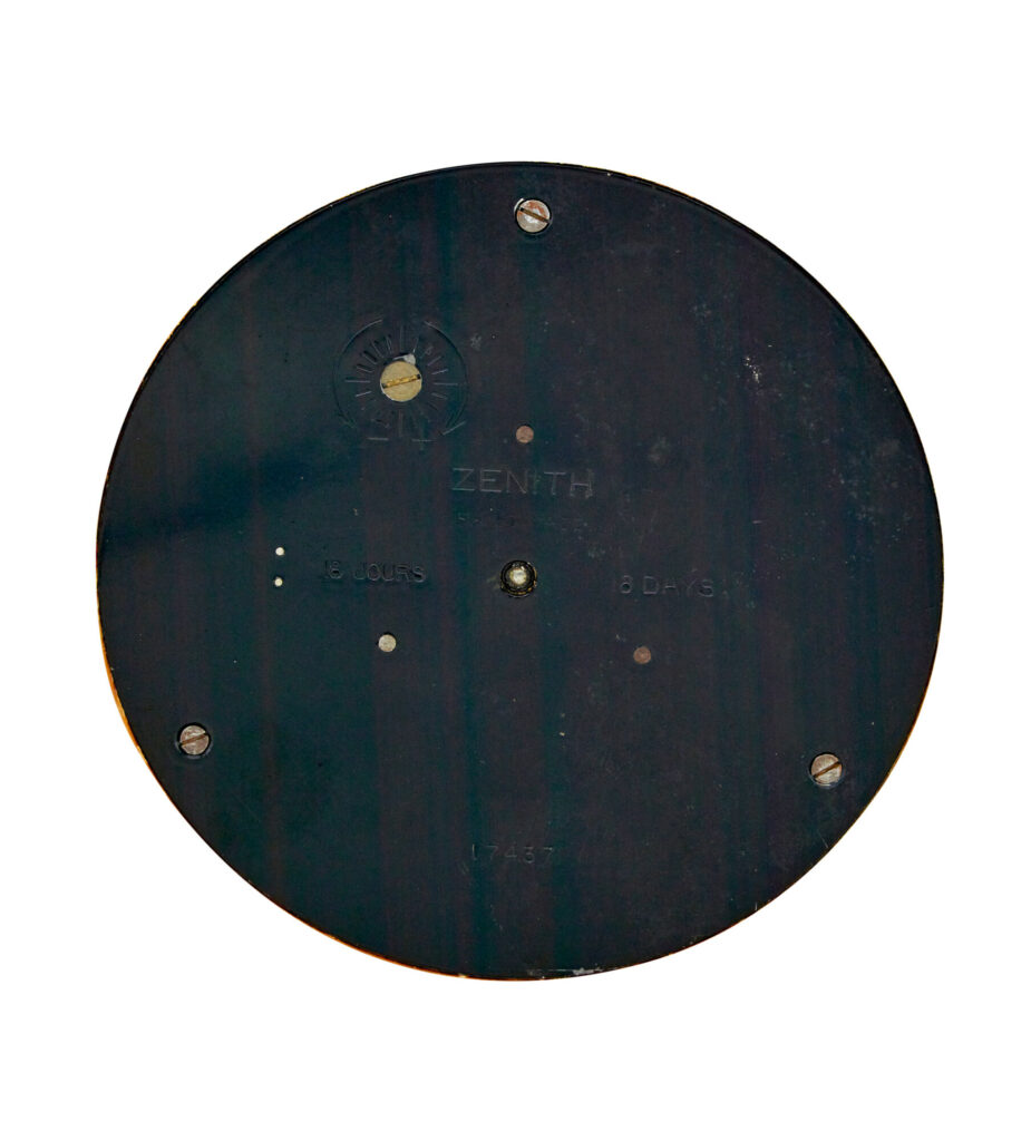 Zenith Art Deco Burr and Brass Wall Clock — image 3