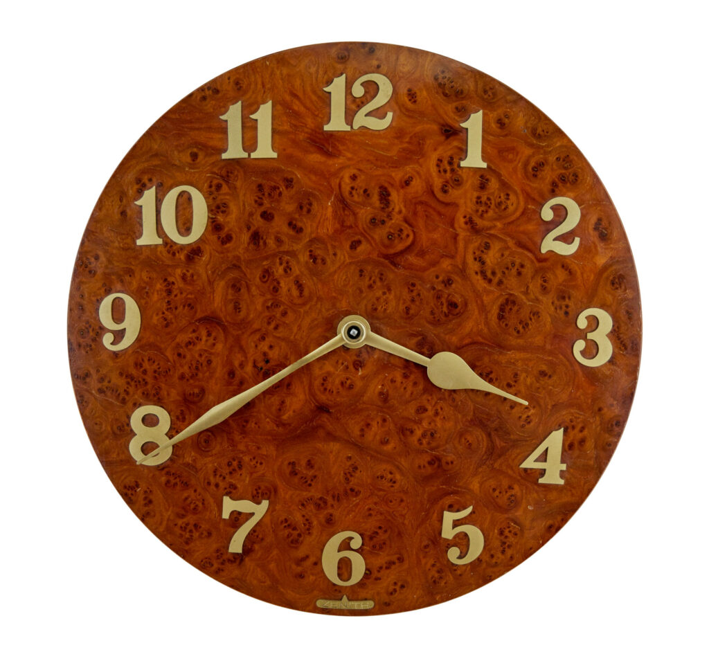 Zenith Art Deco Burr and Brass Wall Clock
