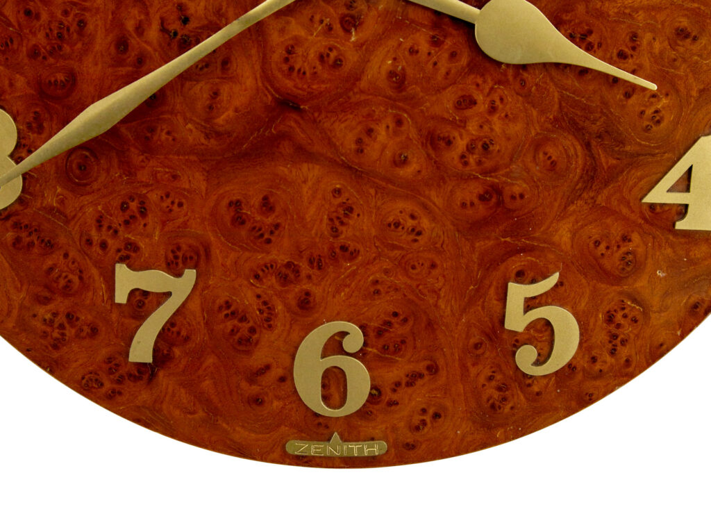 Zenith Art Deco Burr and Brass Wall Clock — image 5