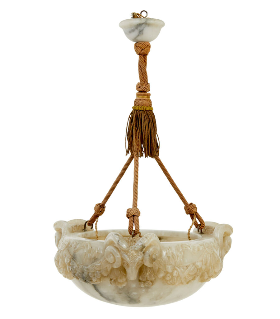 PROFUSELY CARVED RAMS HEAD ALABASTER CEILING LIGHT