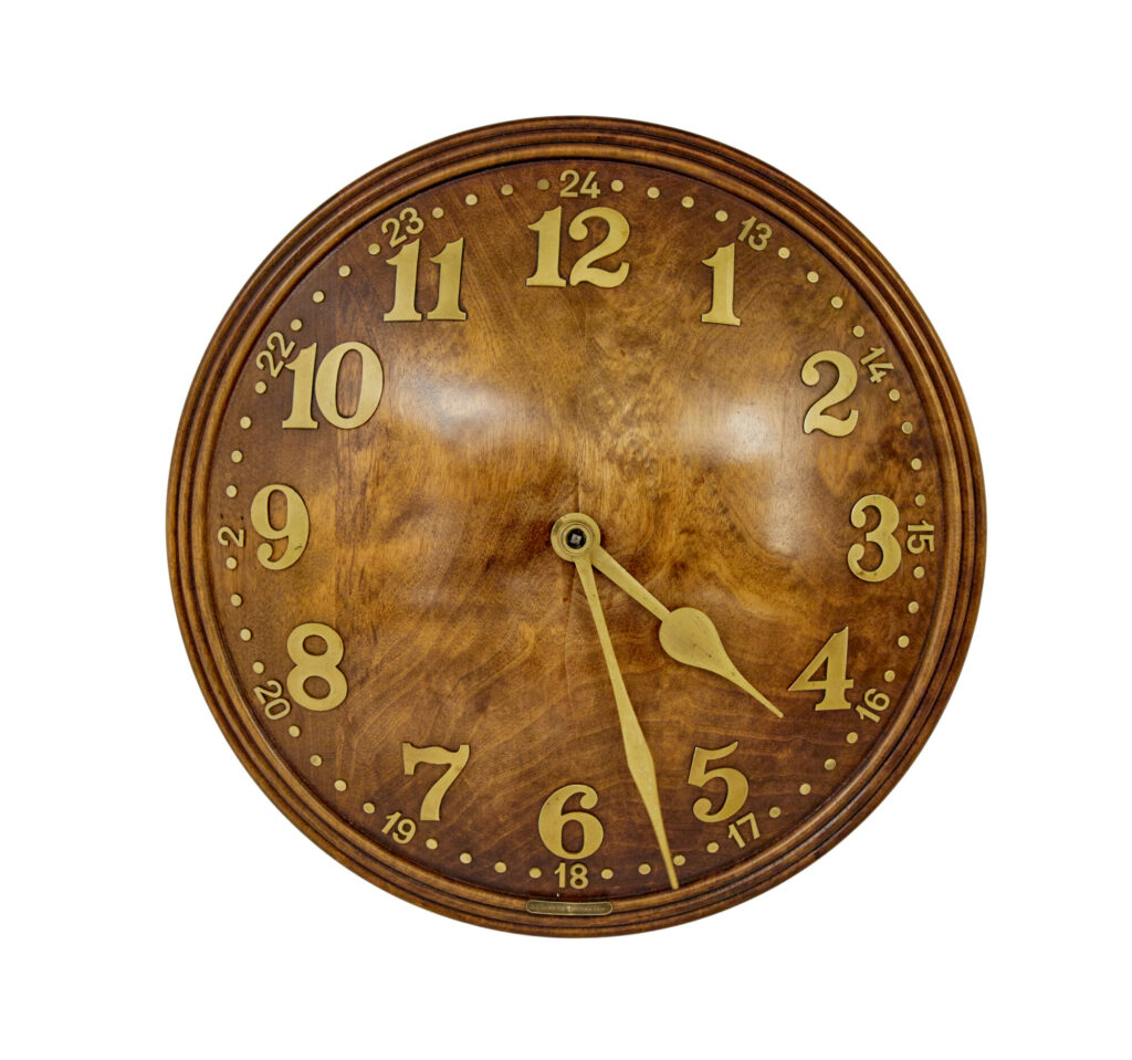 1930’s WOOD AND BRASS CONVEX WALL CLOCK BY ZENITH