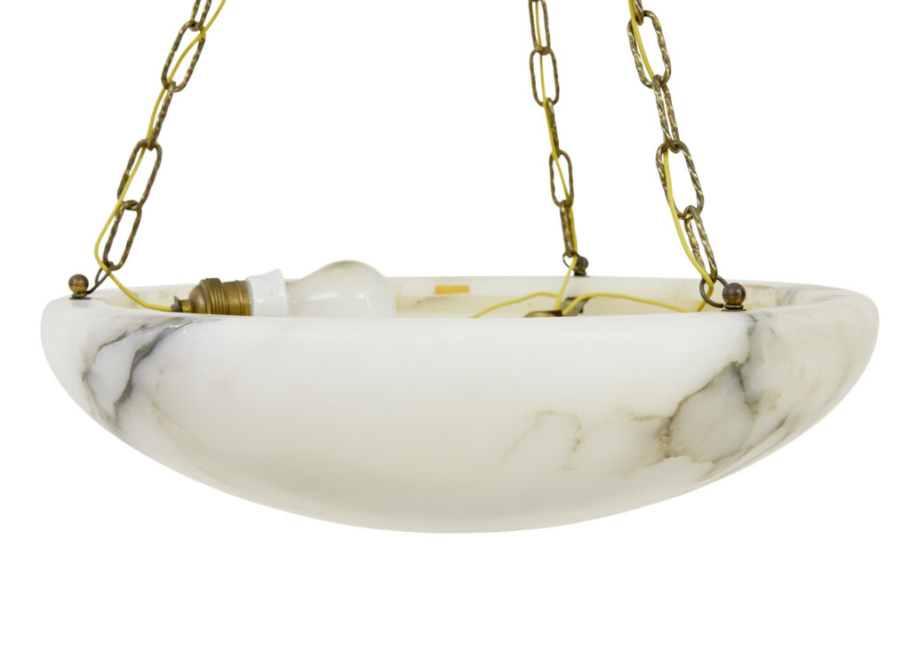 Swedish Alabaster Art Deco Hanging Dish Light — image 3