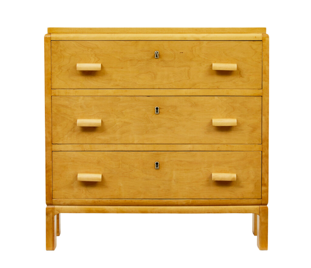 Swedish Mid Century Small Birch Chest of Drawers — image 8