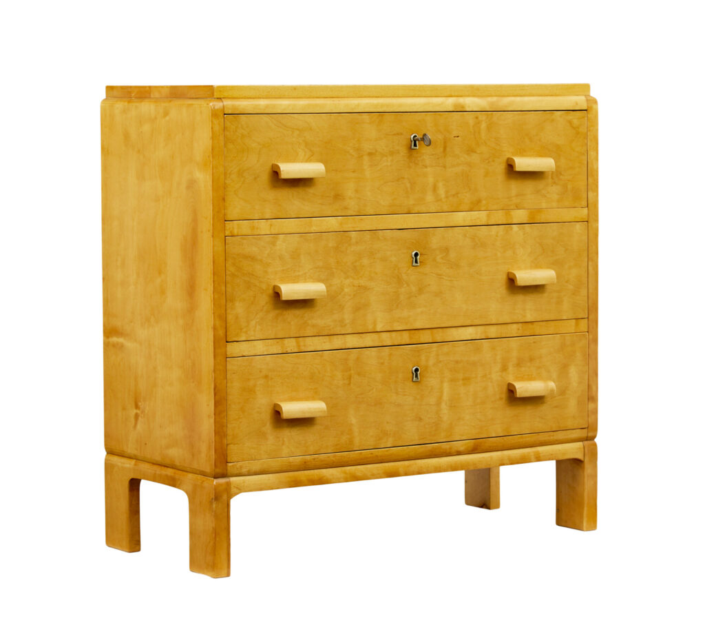 SWEDISH MID CENTURY SMALL BIRCH CHEST OF DRAWERS