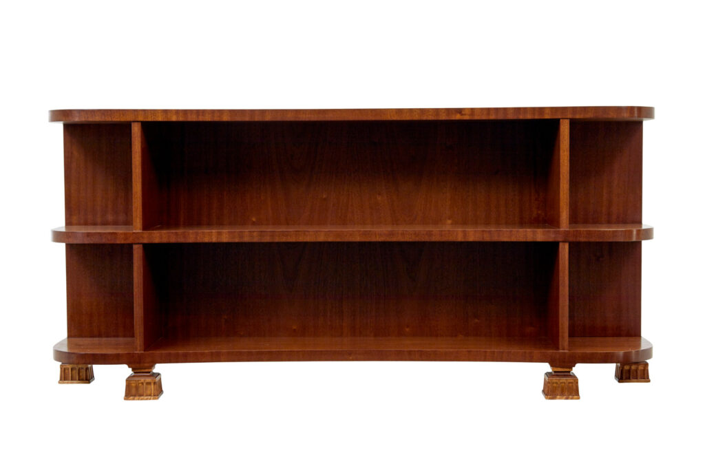 Shaped Mid Century Scandinavian Mahogany Low Open Bookcase — image 4