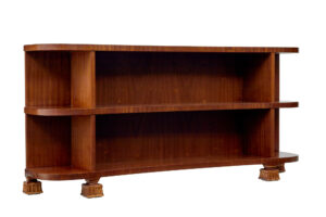Shaped Mid Century Scandinavian Mahogany Low Open Bookcase — thumbnail 1