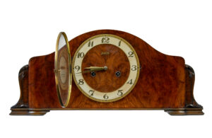 Art Deco Junghans Walnut and Oak Mantel Clock — thumbnail 6